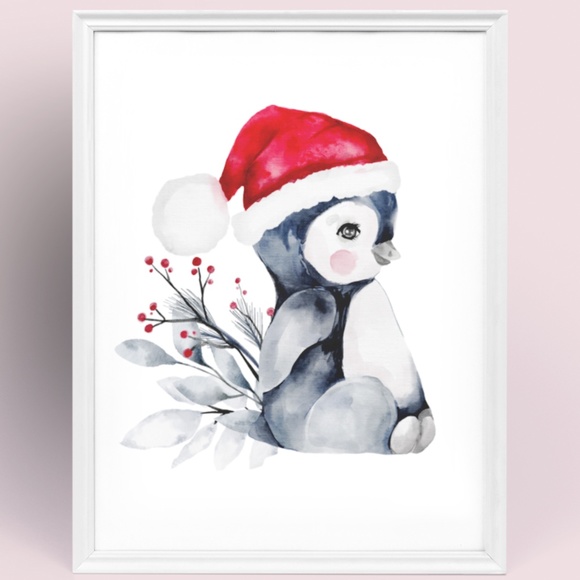 Wall Art Watercolor Christmas Penguin Illustration Print Poster Card Unframed - Picture 7 of 7